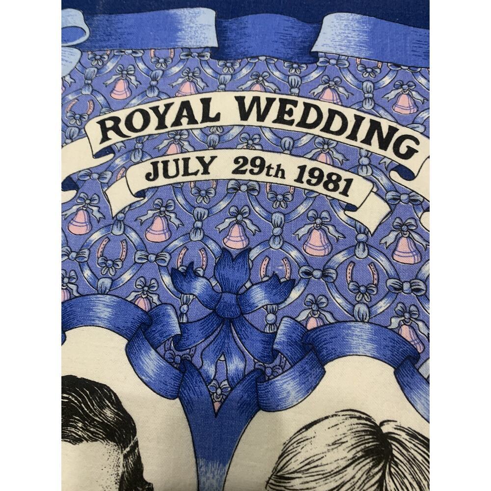 Vtg Royal Wedding Tea Towel Charles And Diana 1981 Blue Signed by Clive Mayor - Picture 2 of 6